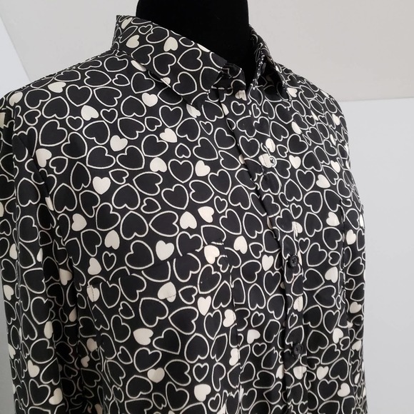 Coldwater Creek Women's Black/ Cream Heart Print blouse Sz large - Picture 7 of 10
